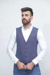 Blue Textured Waistcoat